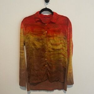 Bachara Lesser Multi-Colored Tie-Dye Light-Weight High-Low Long Sleeve Shirt